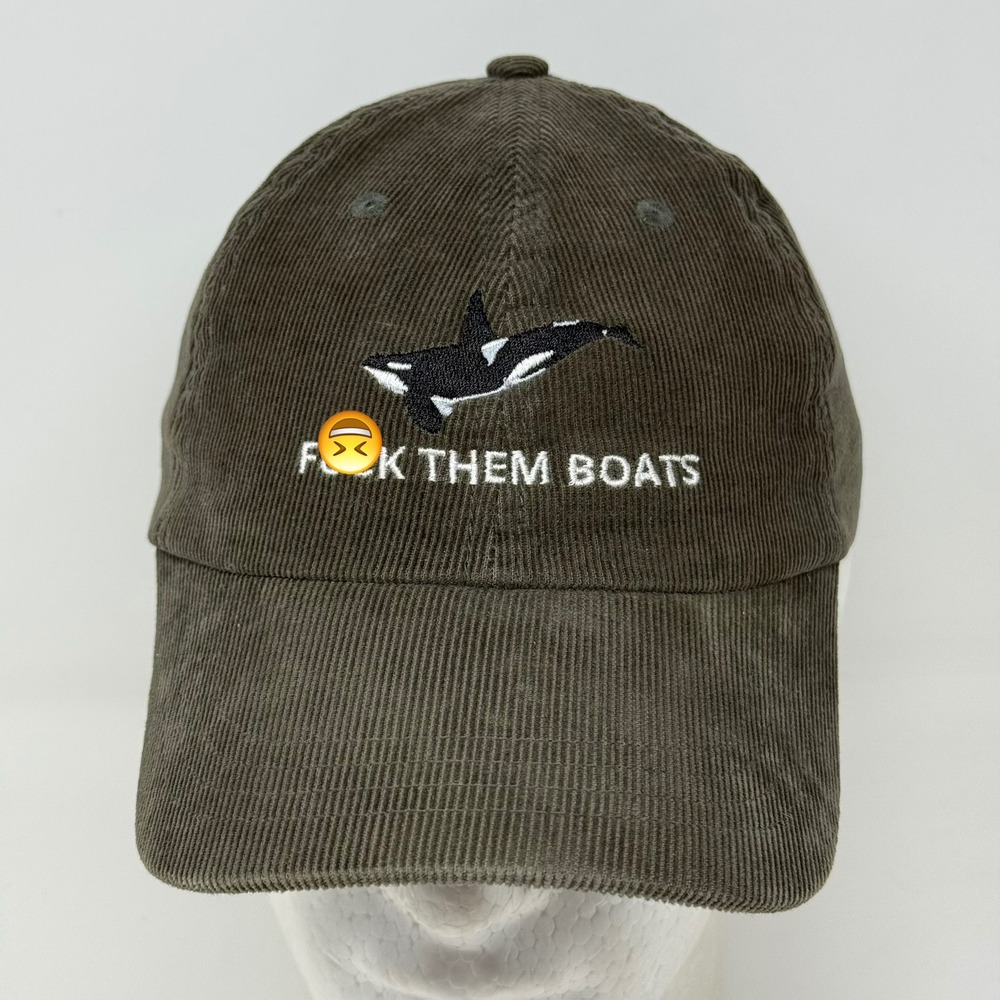 Big Accessories Orca F*<k Them Boats Corduroy Dad Hat Brown Adjustable Cap